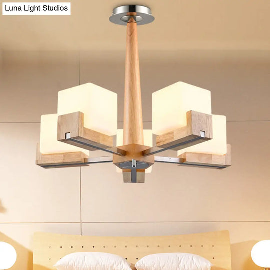 Nordic Acrylic Chandelier - Cubic 3/5/8-Head Pendant Lamp For Dining Room Wood Chain-Hang/Flushmount