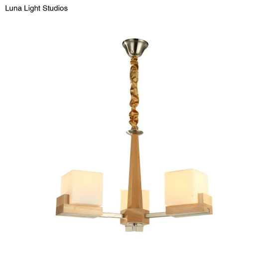 Nordic Acrylic Chandelier - Cubic 3/5/8-Head Pendant Lamp For Dining Room Wood Chain-Hang/Flushmount