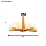 Nordic Acrylic Chandelier Pendant Lamp With Wood Chain Hang/Flushmount For Dining Room - 3/5/8 Heads