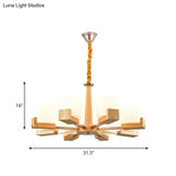 Nordic Acrylic Chandelier Pendant Lamp With Wood Chain Hang/Flushmount For Dining Room - 3/5/8 Heads