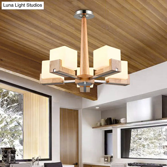 Nordic Acrylic Chandelier - Cubic 3/5/8-Head Pendant Lamp For Dining Room Wood Chain-Hang/Flushmount
