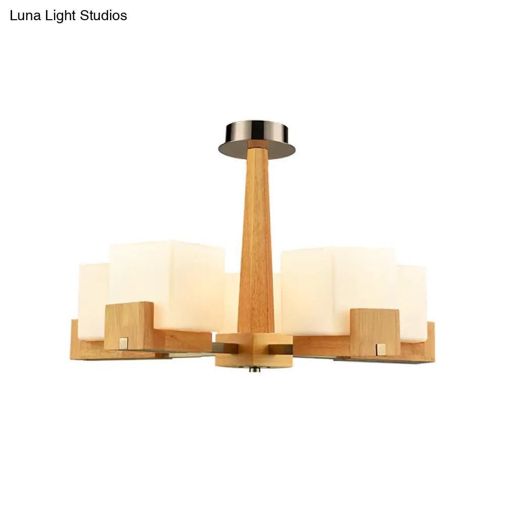 Nordic Acrylic Chandelier - Cubic 3/5/8-Head Pendant Lamp For Dining Room Wood Chain-Hang/Flushmount