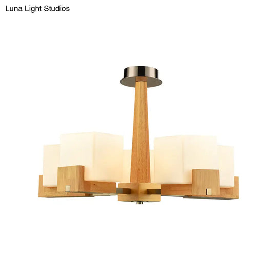 Nordic Acrylic Chandelier - Cubic 3/5/8-Head Pendant Lamp For Dining Room Wood Chain-Hang/Flushmount