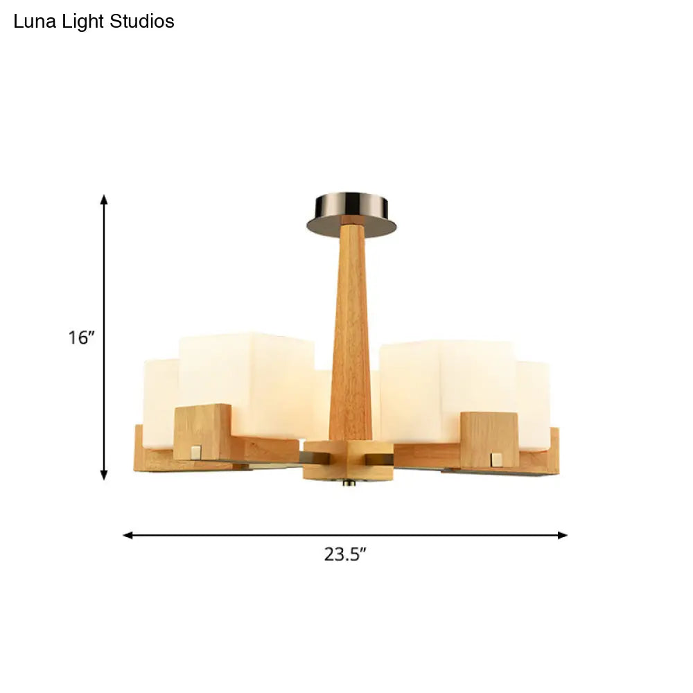 Nordic Acrylic Chandelier - Cubic 3/5/8-Head Pendant Lamp For Dining Room Wood Chain-Hang/Flushmount