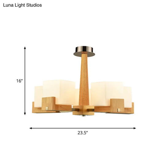 Nordic Acrylic Chandelier - Cubic 3/5/8-Head Pendant Lamp For Dining Room Wood Chain-Hang/Flushmount