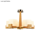 Nordic Acrylic Chandelier Pendant Lamp With Wood Chain Hang/Flushmount For Dining Room - 3/5/8 Heads