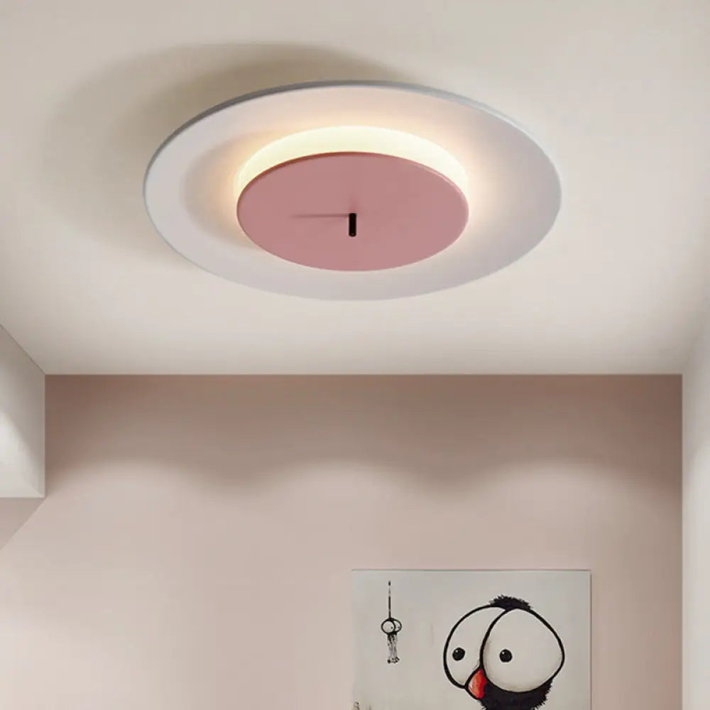 Nordic Acrylic Circle Flush Light: Stylish Ceiling Fixture For Bedrooms Pink / 12 White
