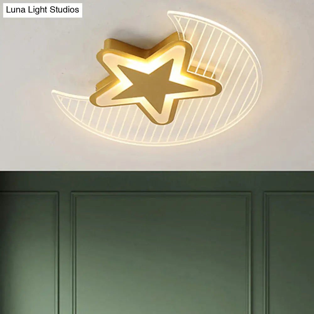 Nordic Acrylic Crescent And Star Led Flush Light Ceiling Fixture For Bedroom Gold / 16.5’ Third Gear