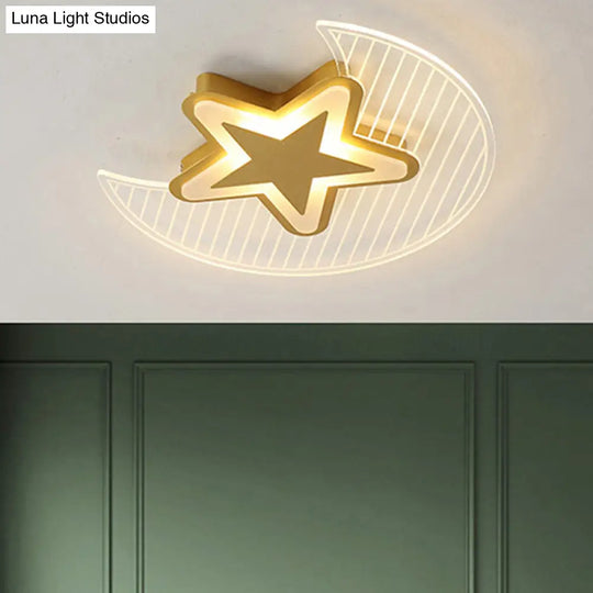 Nordic Acrylic Crescent And Star Led Flush Light Ceiling Fixture For Bedroom Gold / 16.5’ Third Gear