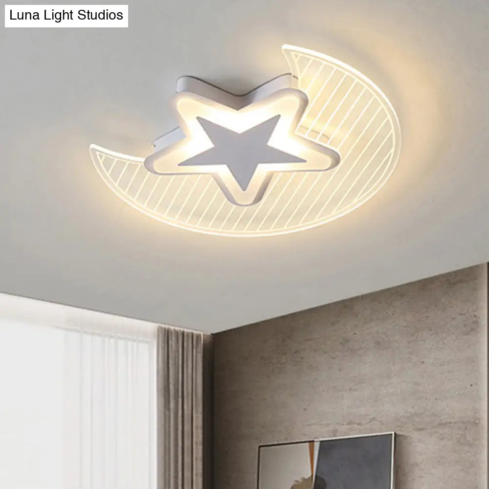 Nordic Acrylic Crescent And Star Led Flush Light Ceiling Fixture For Bedroom White / 16.5’ Third