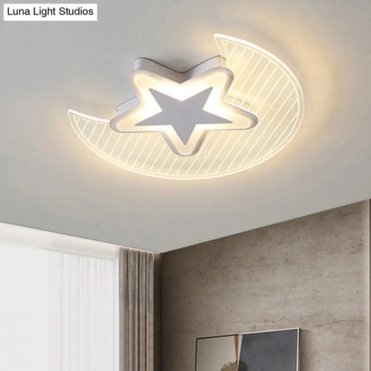 Nordic Acrylic Crescent And Star Led Flush Light Ceiling Fixture For Bedroom White / 16.5’ Third