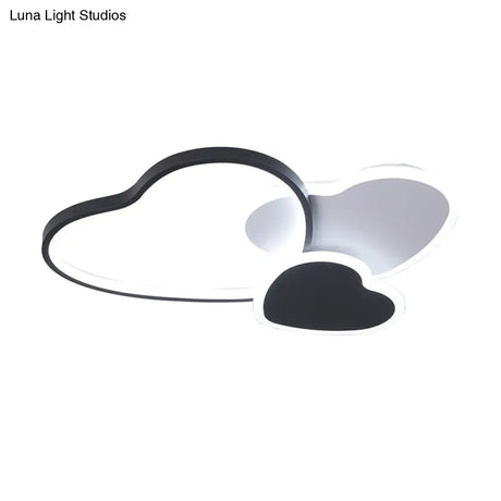 Nordic Acrylic Led Black Flush Mount Ceiling Lamp With Multi - Heart Design - Warm/White Light For