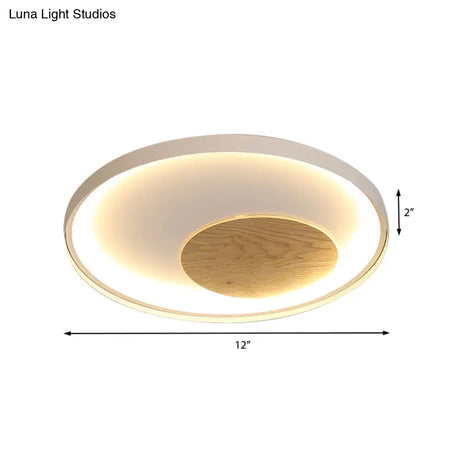 Nordic Acrylic Led Ceiling Flush Light In Black/White Wood - 12/16/19.5 Inch Wide