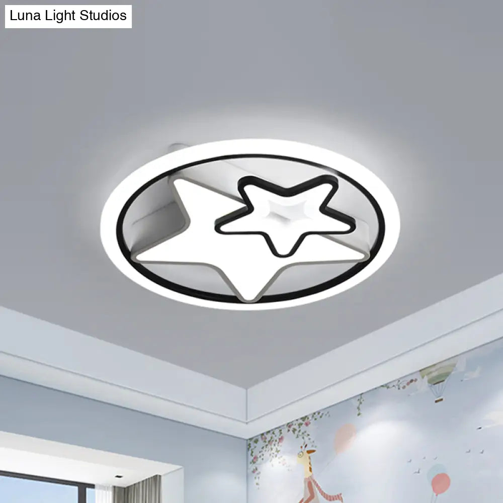Nordic Acrylic Led Dual Star Flush Lighting For Bedroom Ceiling - White/Black