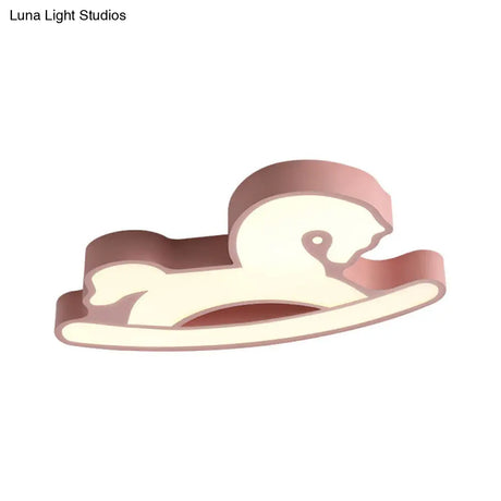 Nordic Acrylic Led Flush Ceiling Light For Children’s Bedroom - Pink/Blue Horse Design