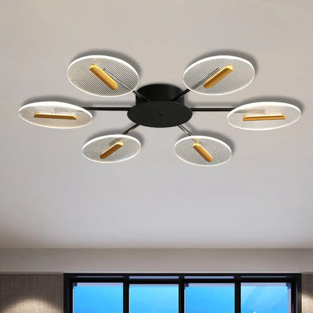 Nordic Acrylic Oval Semi Flush Light With Adjustable Shade - 6 Lights Black Mount