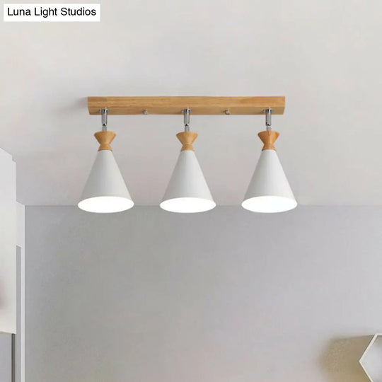 Nordic Adjustable 3 - Light Semi Flush Ceiling Lamp For Living Room - Metal Conical Design White