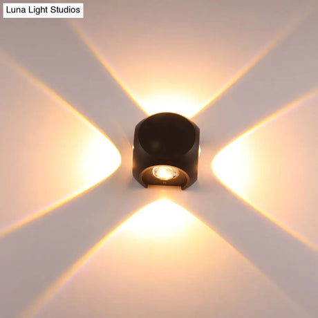 Nordic Aluminum Led Wall Lamp - Mini Cube Washer Sconce For Living Room (2/4-Head) In Black/White