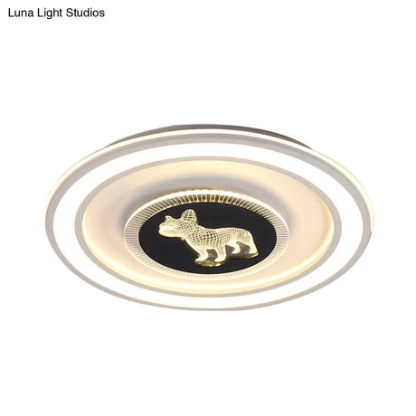 Nordic Animal Pattern Led Flush Lamp For Bedroom - Square/Round Mount In Black And White