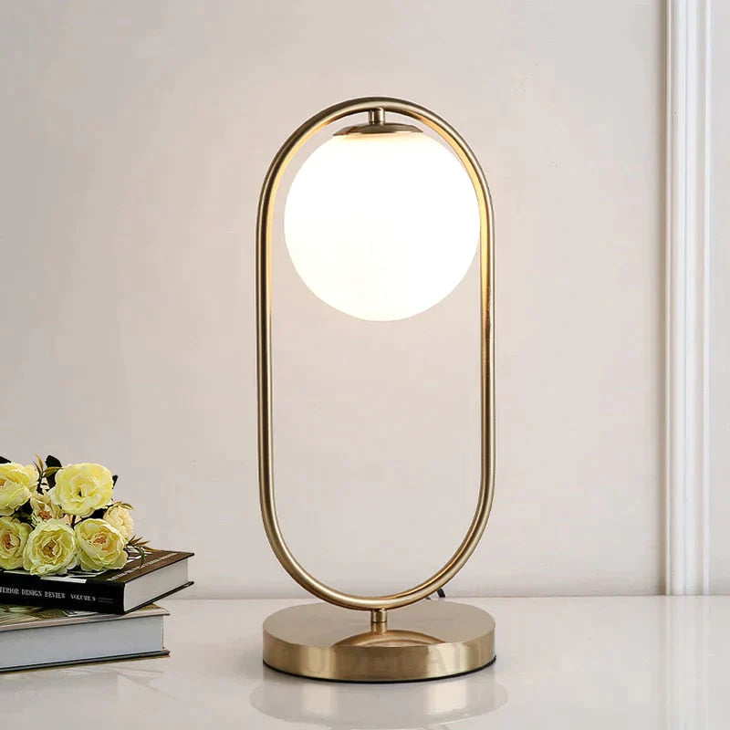 Nordic Art Deco Golden Body Table Lamp Metal Base Plate Modern Minimalist Frosted Glass Led Desk For
