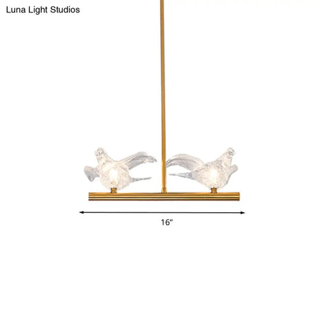 Nordic Bird Chandelier Light - Clear Crystal Bulbs Gold Pendant For Restaurant Down Lighting