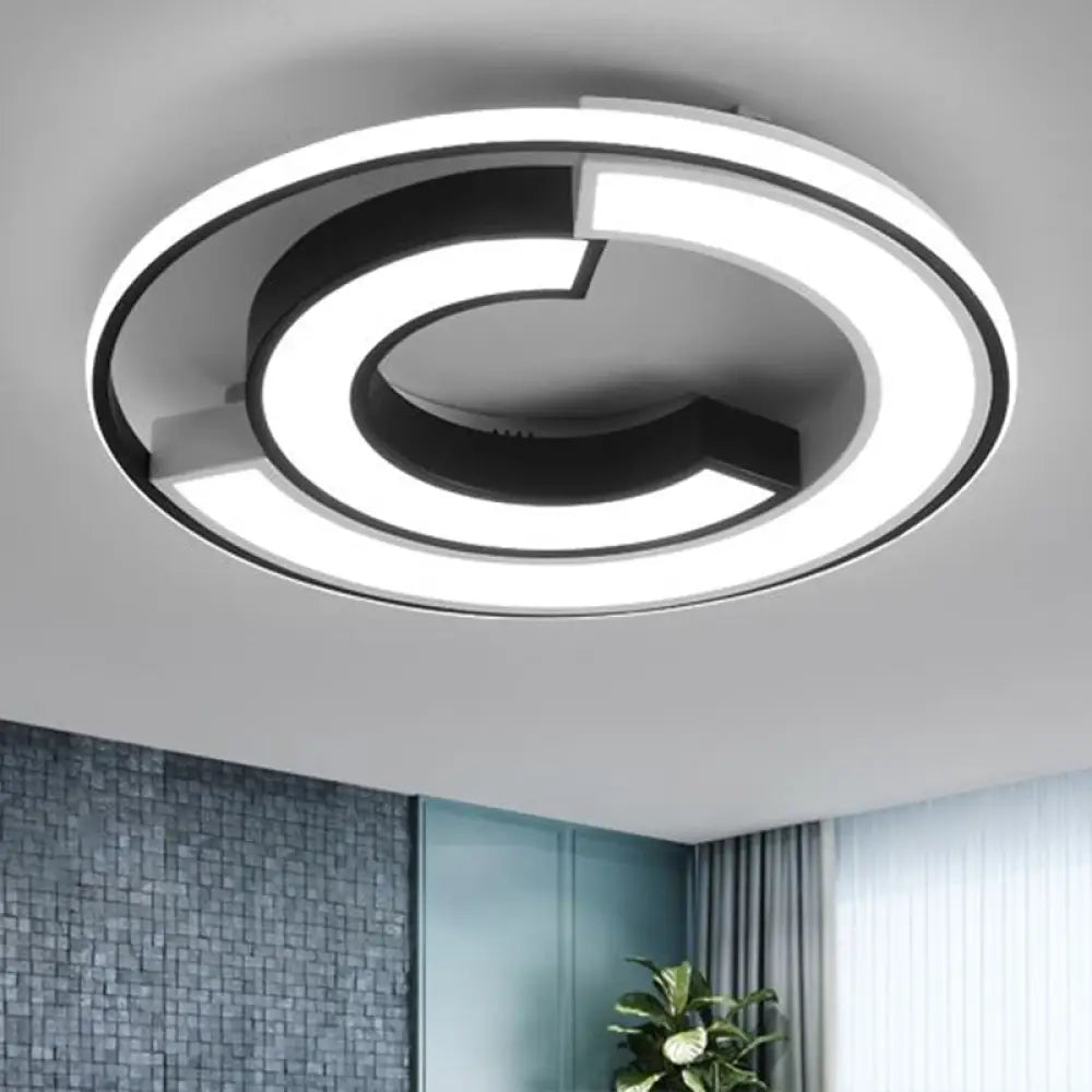 Nordic Black C Shaped Metal Led Flushmount Ceiling Light For Bedroom