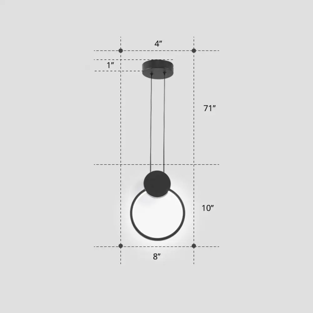 Nordic Black Circular Led Suspension Lamp - Stylish Bedroom Lighting Fixture / White Round