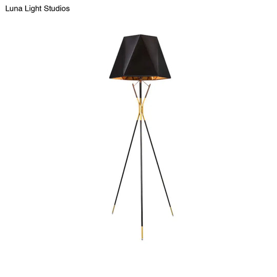 Nordic Black Geometric Tripod Floor Lamp: Stylish Metal Standing Light For Study Room