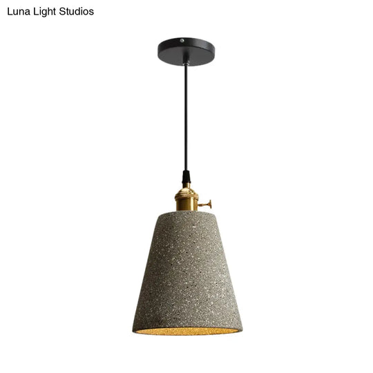 Nordic Black/Grey Pendant Hanging Light With Cement Shade And Rotary Switch - Single Bedside Drop