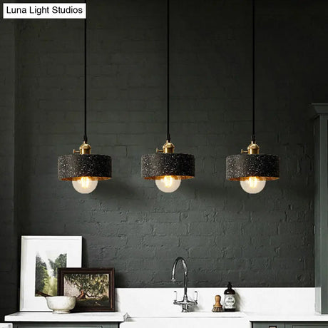 Nordic Black/Grey Pendant Hanging Light With Cement Shade And Rotary Switch - Single Bedside Drop