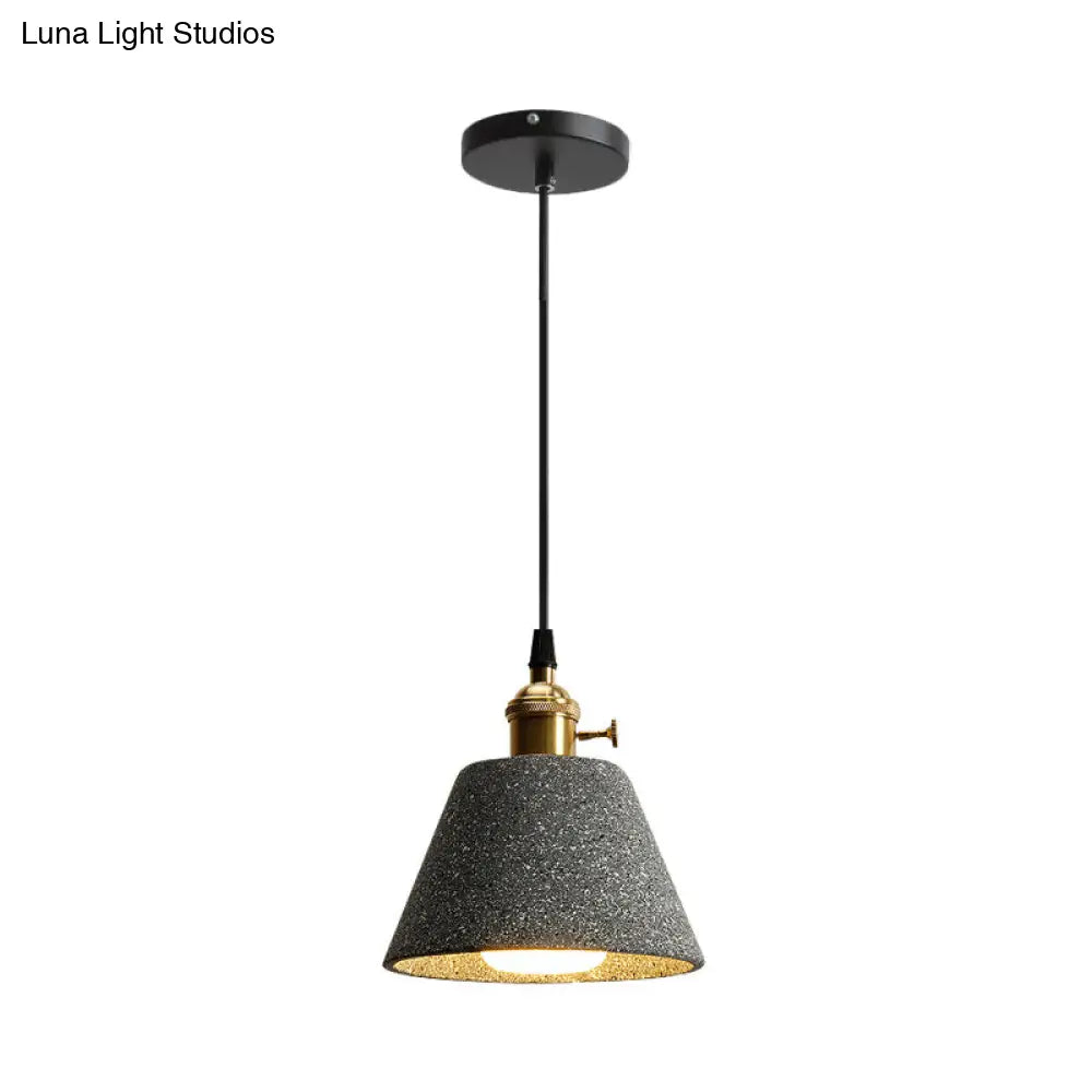 Nordic Black/Grey Pendant Hanging Light With Cement Shade And Rotary Switch - Single Bedside Drop