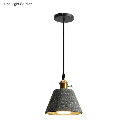 Nordic Black/Grey Pendant Hanging Light With Cement Shade And Rotary Switch - Single Bedside Drop