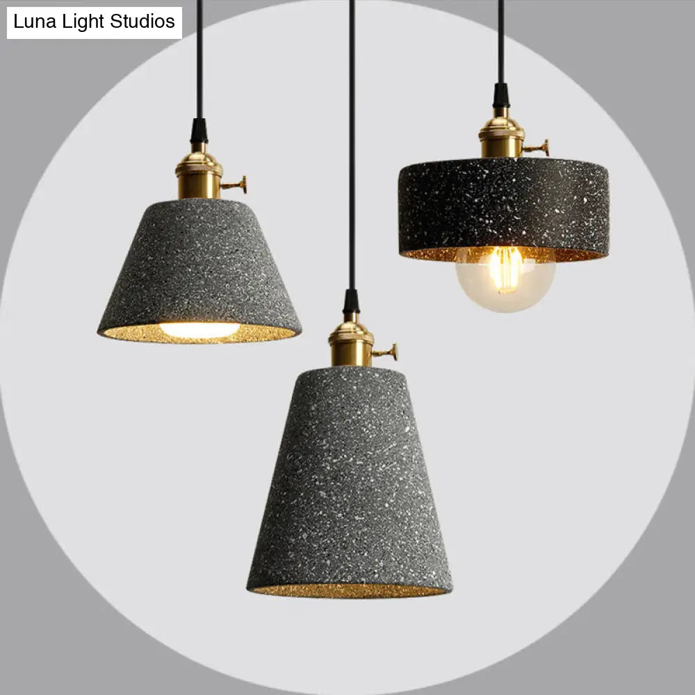 Nordic Black/Grey Bedside Pendant Light With Cement Shade And Rotary Switch