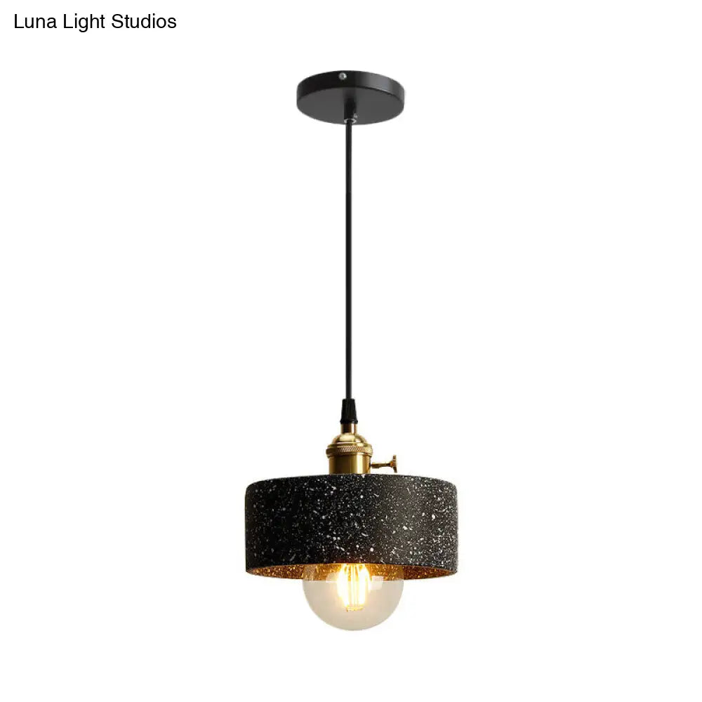 Nordic Black/Grey Bedside Pendant Light With Cement Shade And Rotary Switch