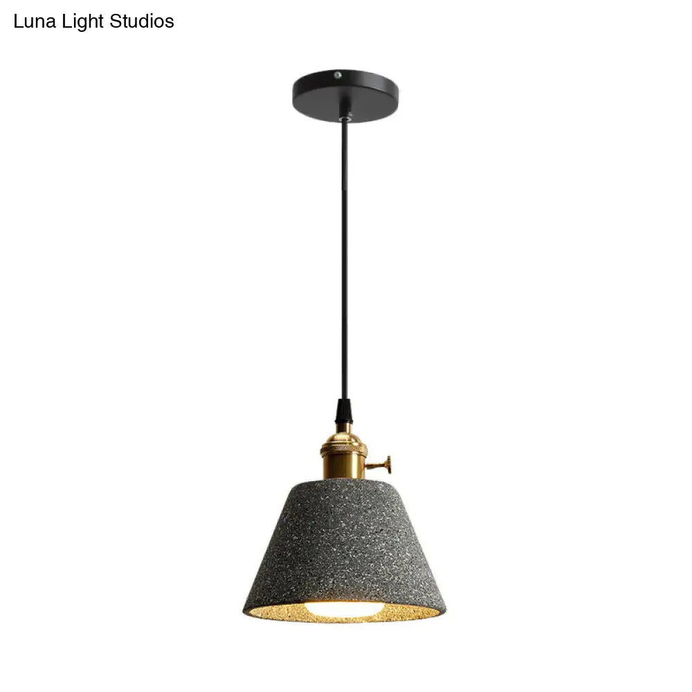 Nordic Black/Grey Bedside Pendant Light With Cement Shade And Rotary Switch