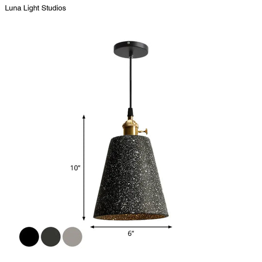Nordic Black/Grey Pendant Hanging Light With Cement Shade And Rotary Switch - Single Bedside Drop