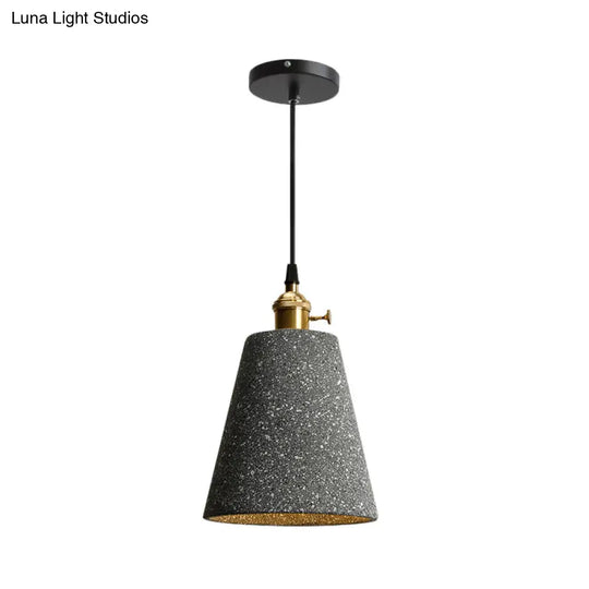 Nordic Black/Grey Pendant Hanging Light With Cement Shade And Rotary Switch - Single Bedside Drop