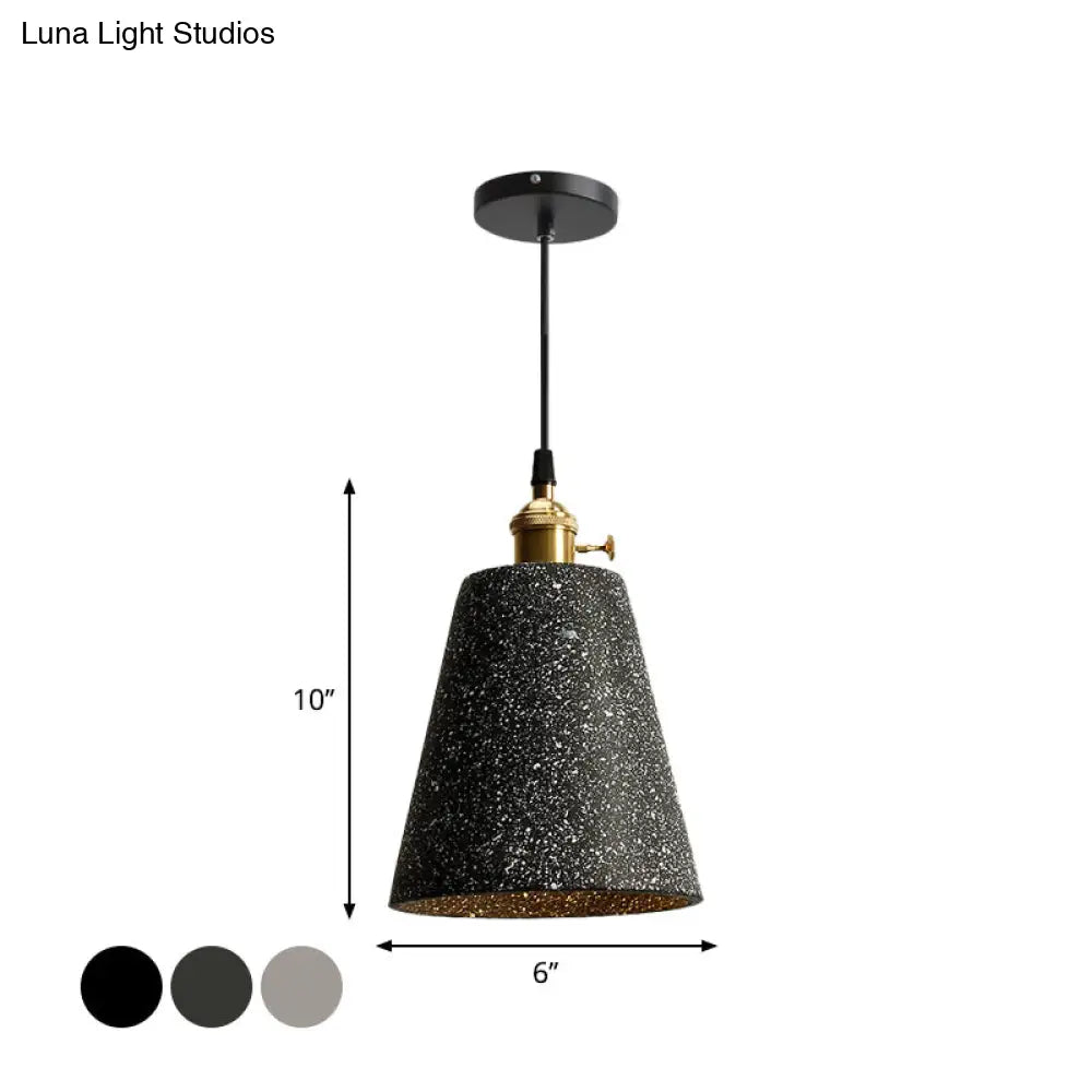 Nordic Black/Grey Bedside Pendant Light With Cement Shade And Rotary Switch