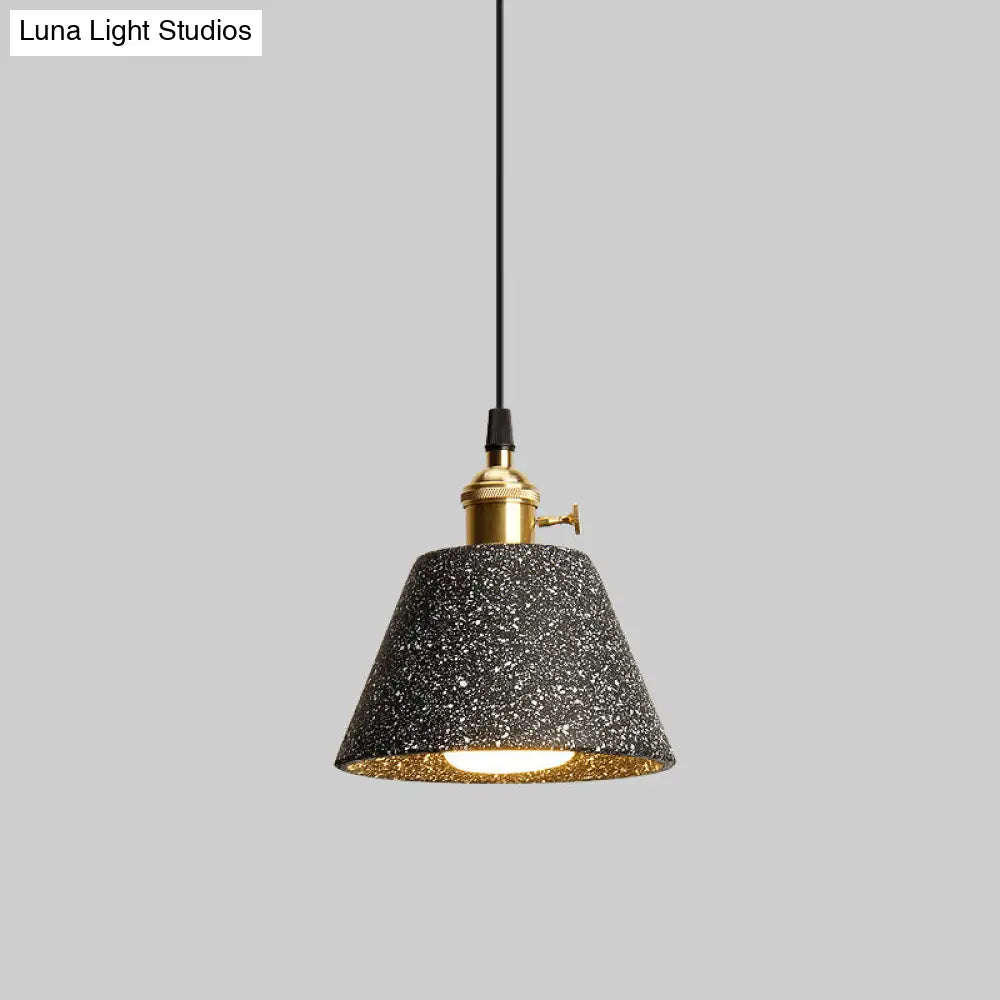 Nordic Black/Grey Bedside Pendant Light With Cement Shade And Rotary Switch