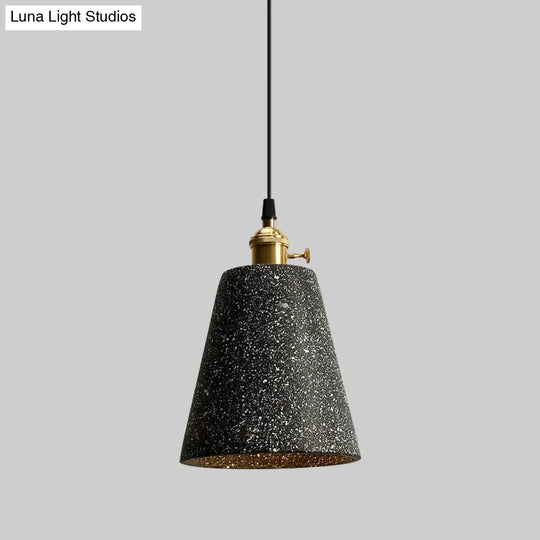 Nordic Black/Grey Pendant Hanging Light With Cement Shade And Rotary Switch - Single Bedside Drop