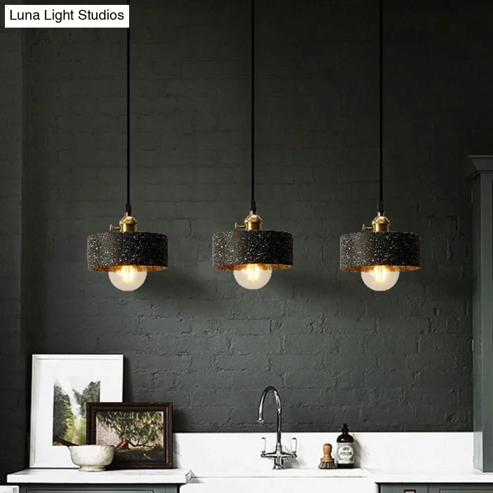 Nordic Black/Grey Pendant Hanging Light With Cement Shade And Rotary Switch - Single Bedside Drop