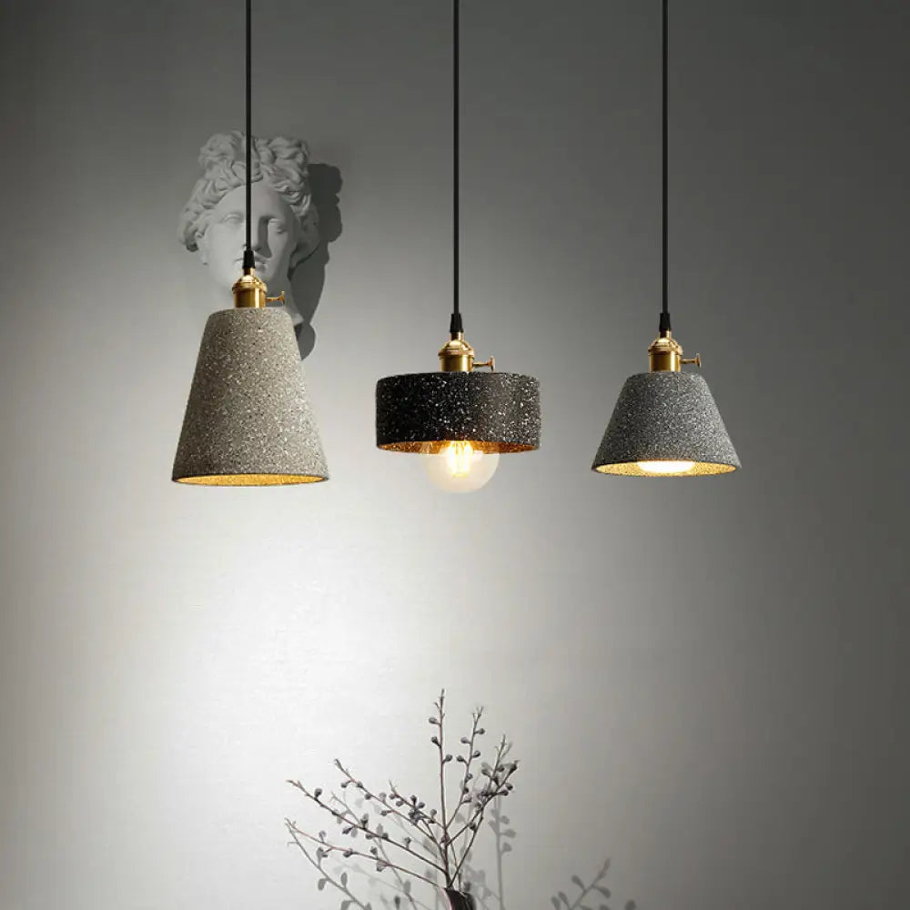 Nordic Black/Grey Pendant Hanging Light With Cement Shade And Rotary Switch - Single Bedside Drop