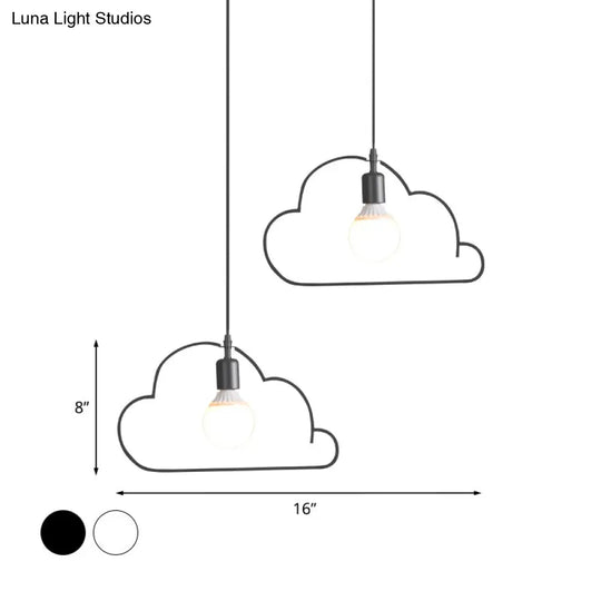 Nordic Black/White Pendant Light With Cloud Iron Frame - 2-Bulb Kitchen Multi