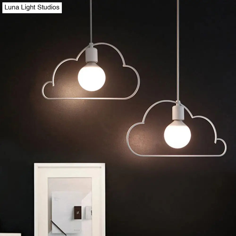 Nordic Black/White Pendant Light With Cloud Iron Frame - 2-Bulb Kitchen Multi White