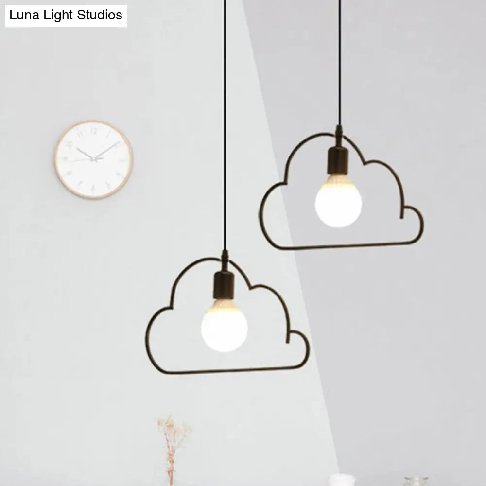 Nordic Black/White Pendant Light With Cloud Iron Frame - 2-Bulb Kitchen Multi