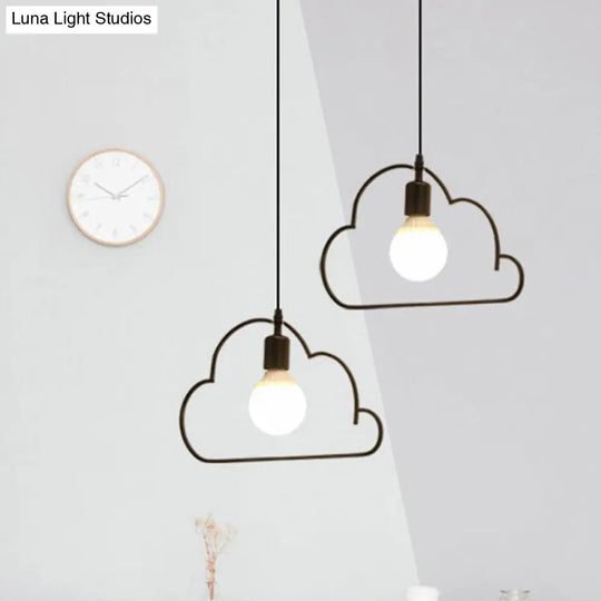 Nordic Black/White Pendant Light With Cloud Iron Frame - 2-Bulb Kitchen Multi