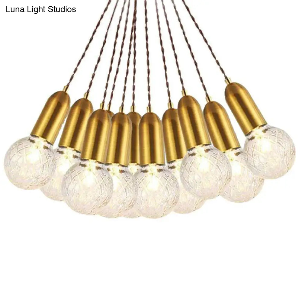 Nordic Brass Pendant Lamp With Lattice Glass Bulb Shape - 1-Light Ceiling Fixture For Restaurants