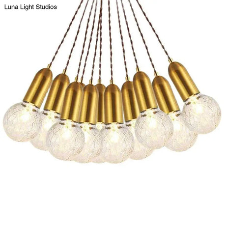 Nordic Brass Pendant Lamp With Lattice Glass Bulb Shape - 1-Light Ceiling Fixture For Restaurants