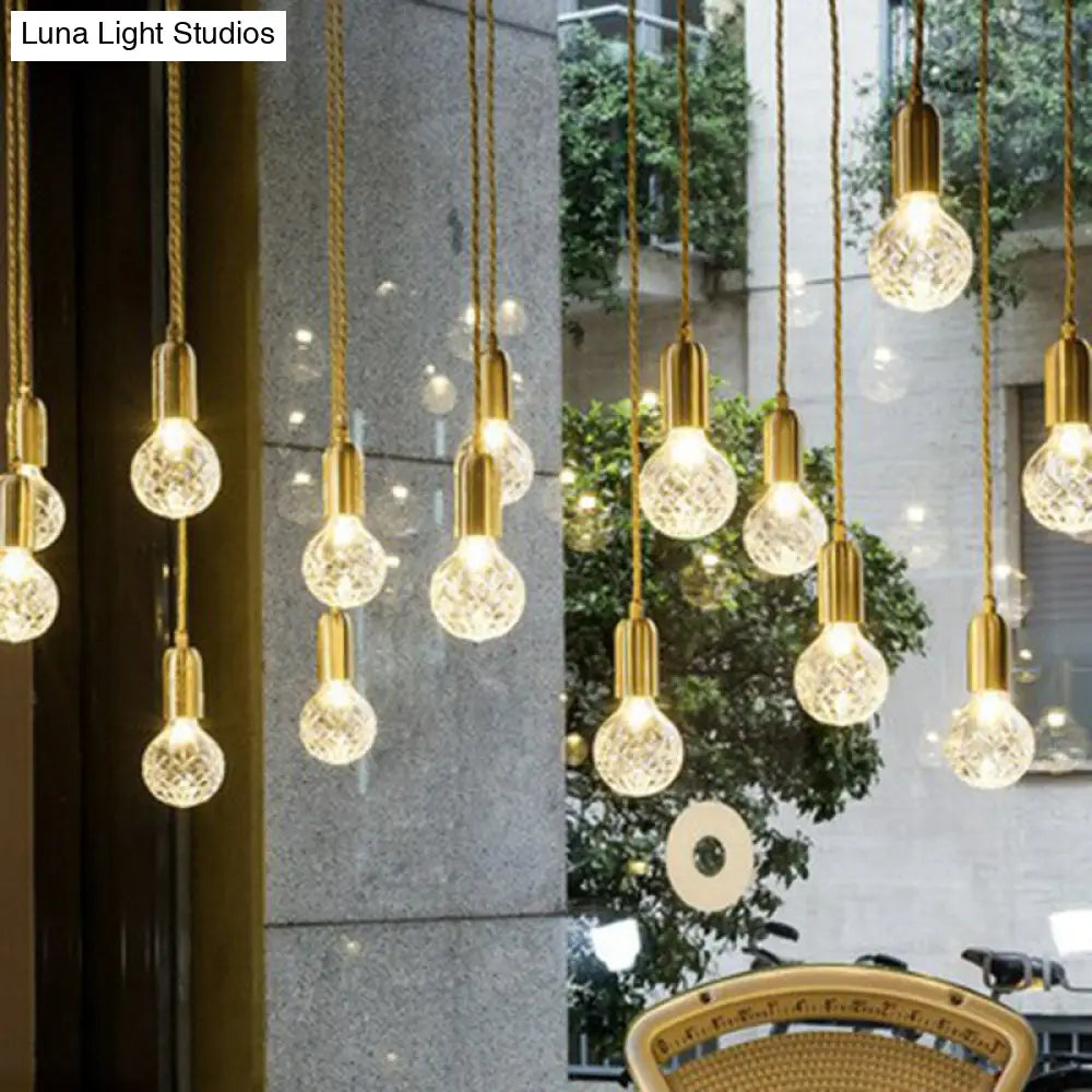 Nordic Brass Pendant Lamp: Lattice Glass Bulb Shaped For Restaurant Ceilings (1-Light)