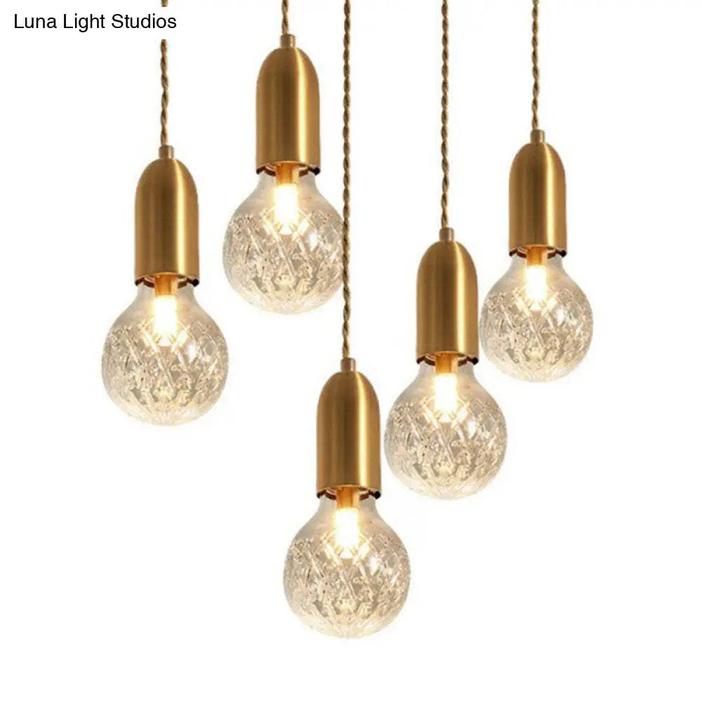 Nordic Brass Pendant Lamp: Lattice Glass Bulb Shaped For Restaurant Ceilings (1-Light)